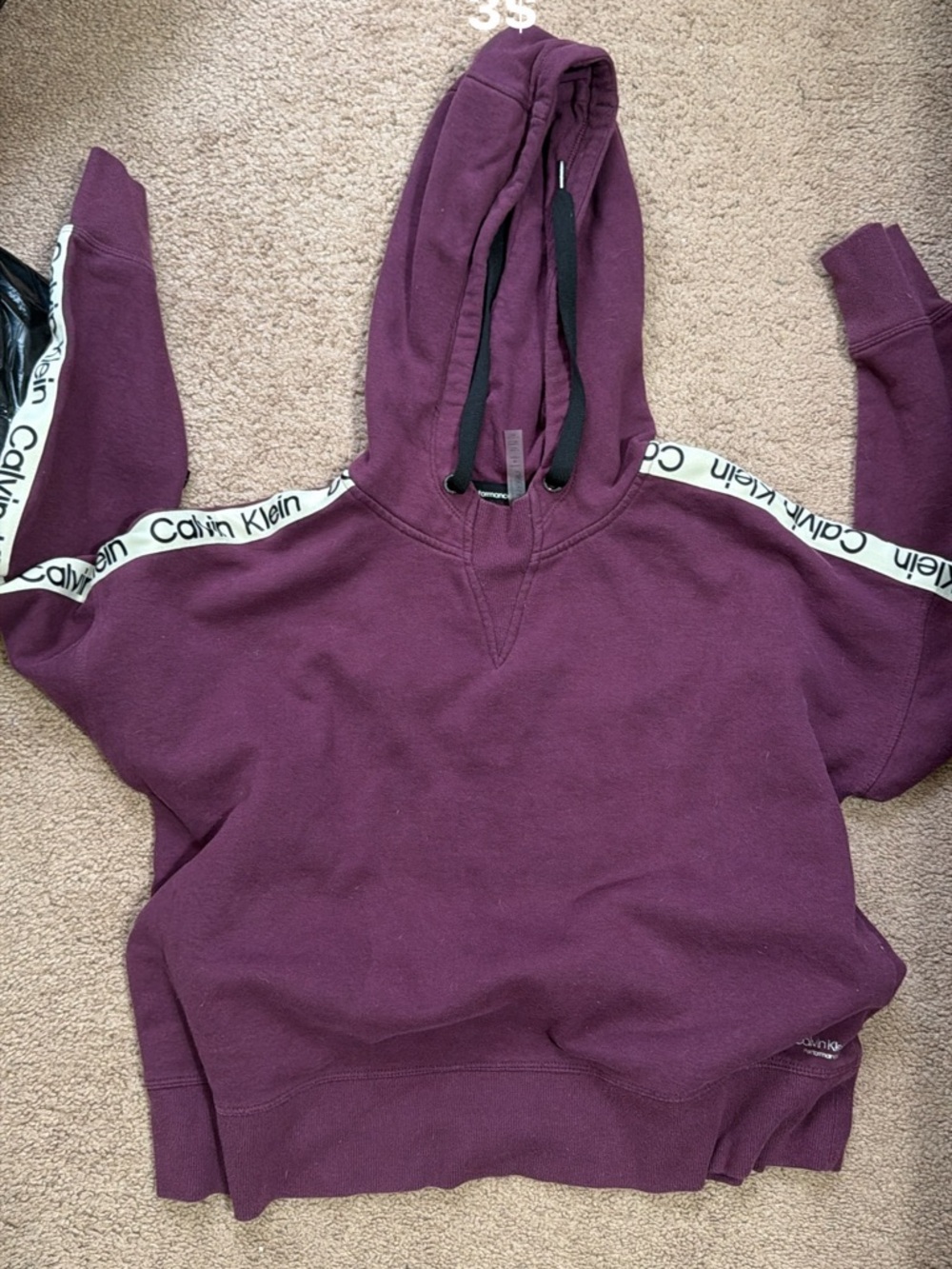 Calvin Klein Plum Scoop-Neck Hoodie with Logo Shoulder Tape
